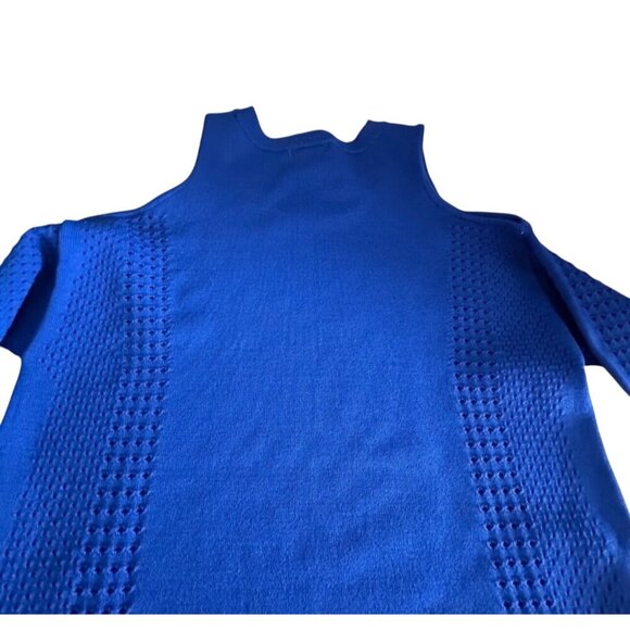 Bar III Womens Cold Shoulder Knit Sweater M Blue Viscose & Nylon - Picture 5 of 9